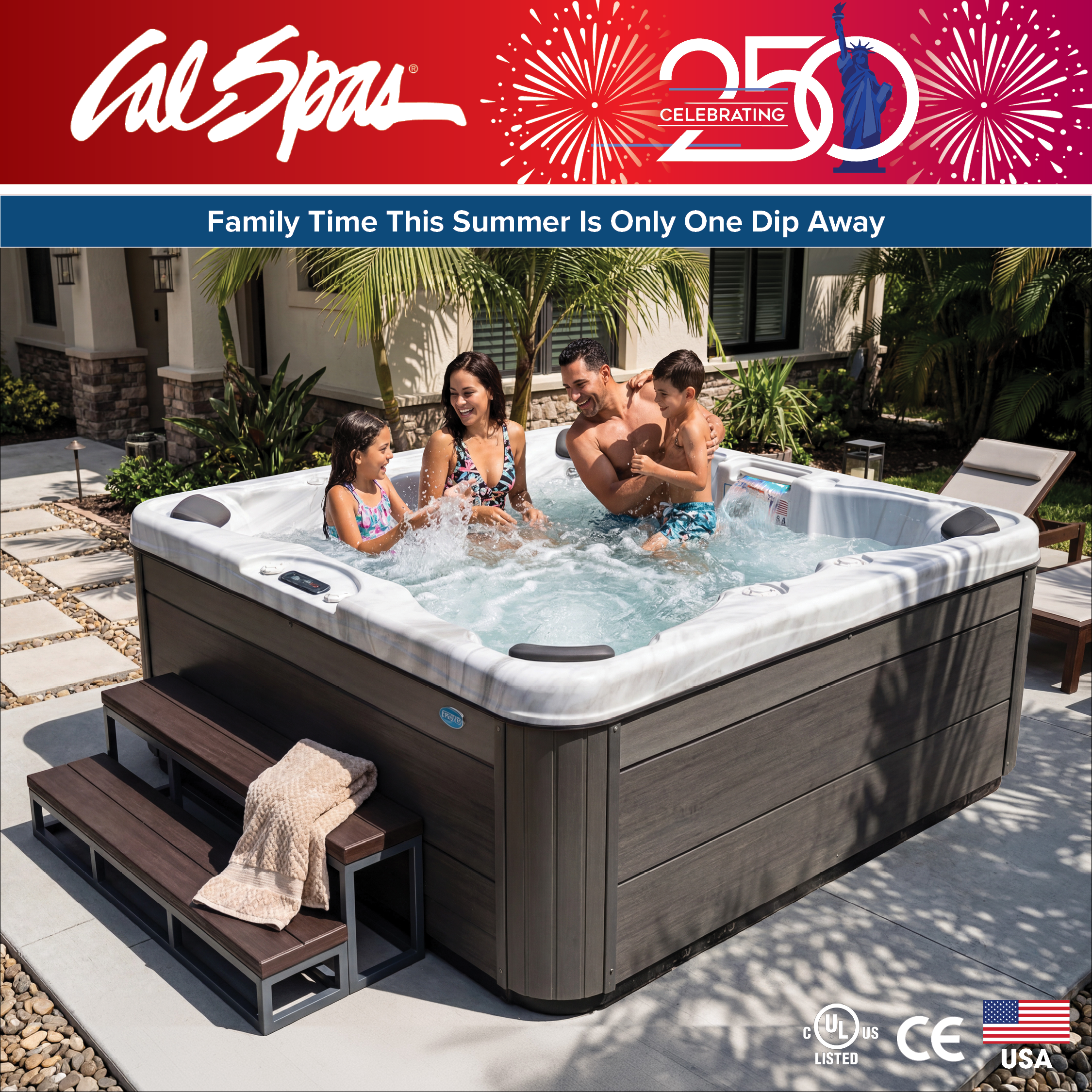 Calspas hot tub being used in a family setting - Mendoza